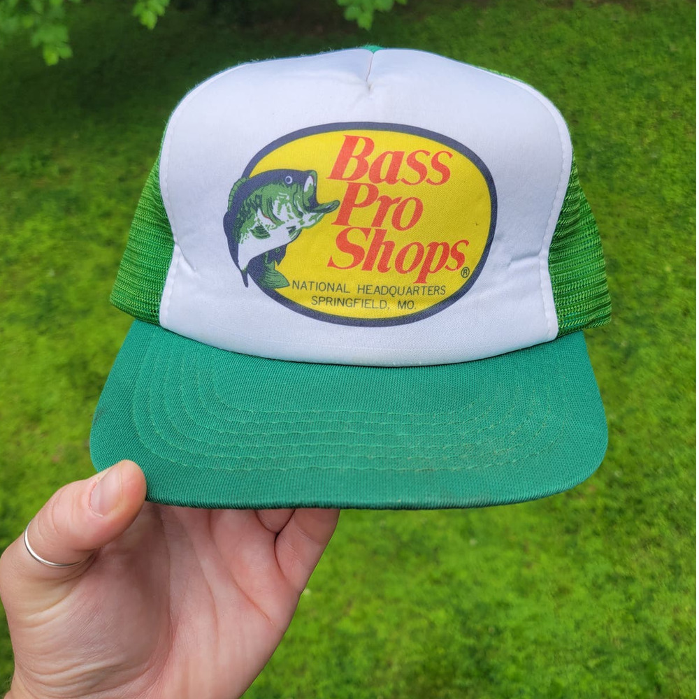 Vintage 80s Bass Pro Shops Green Mesh Snapback Hat